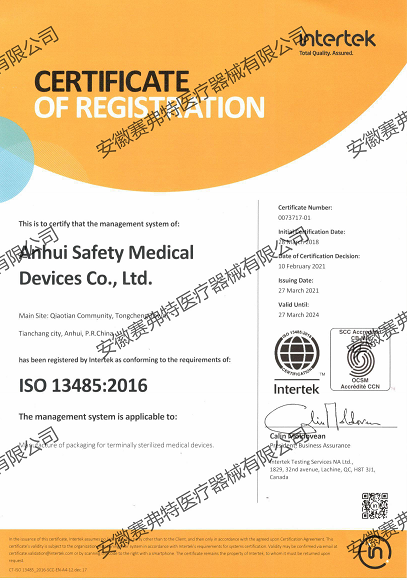 IS013485 certificate